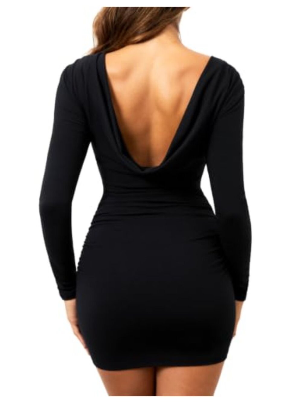 Women Backless Cowl Back Long Sleeve Bodycon Mini Dress Party Club